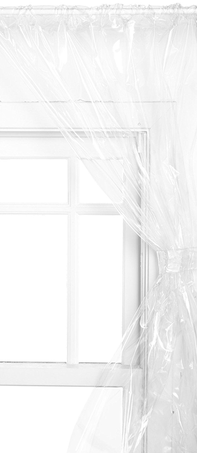 Super Clear Double Swag Vinyl Bathroom Window Curtains w/ Tie Backs 36