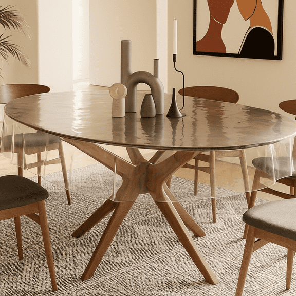 Clear Vinyl Tablecloth Protector 52" x 70" Oblong – Waterproof Plastic Cover for Dining Table, Indoor or Outdoor Use
