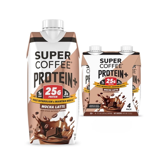 Super Coffee Protein+ Mocha Iced Coffee Drink, 11 fl oz, 4 Pack, 25g Protein Liquid