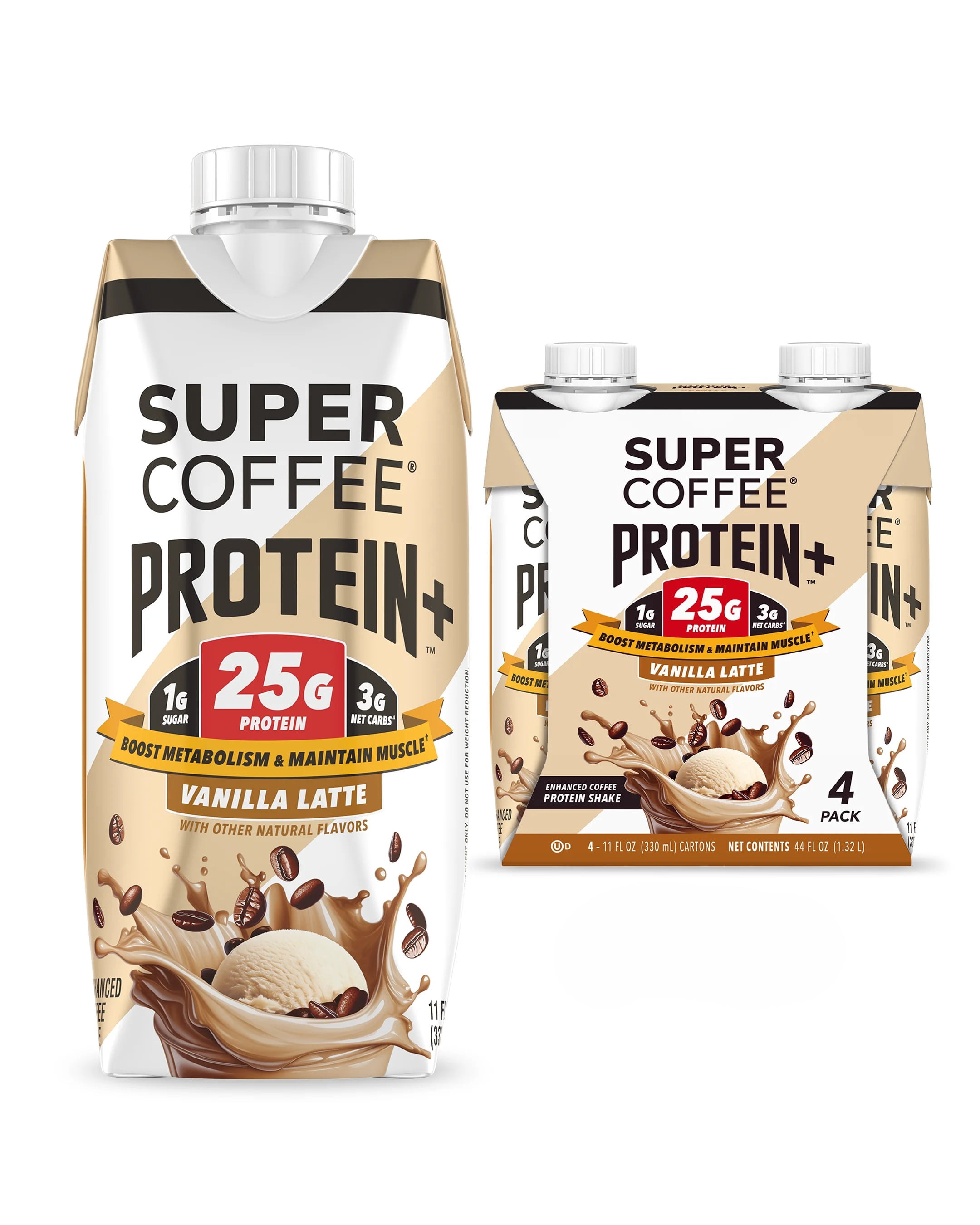Super Coffee Protein+ Vanilla Iced Coffee Drink, 11 fl oz, 4 pack, 25g Protein Liquid