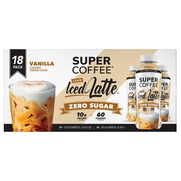 Super Coffee Vanilla Protein Lean Iced Latte, 12 Fluid Ounce (Pack of 18)