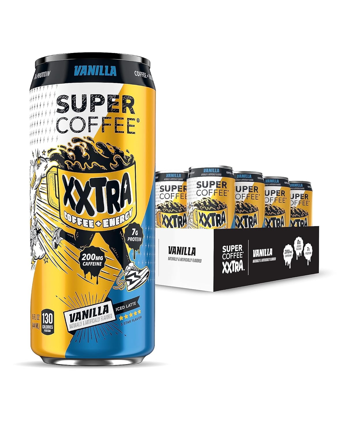 Super Coffee XXTRA, Iced Coffee (0g Added Sugar, 7g Protein, 130 Calories) [Vanilla] 15 Fl Oz, 12 Pack | Iced Coffee, Protein Coffee, Coffee Drinks, Smart Coffee - SoyFree GlutenFree