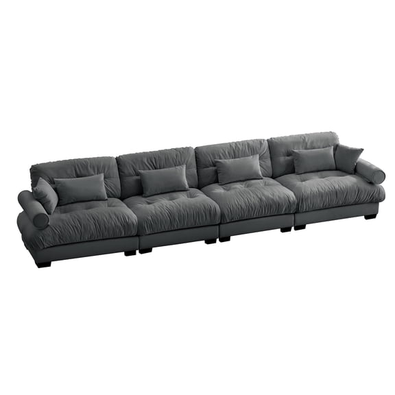 Super Comfort Oversized Modular Velvet Sectional Sofa Couch, Corner Sectional with Bolstered Armrests, Deep Seat Cloud Couch, Four - Seater Couch for Living Room (Grey)