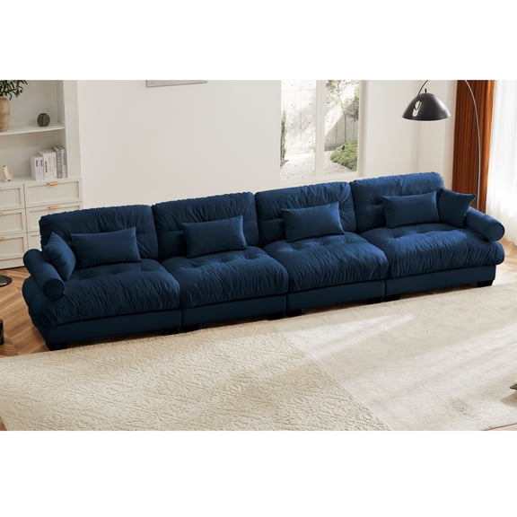 Super Comfort Oversized Modular Velvet Sectional Sofa Couch with Movable Ottoman,Corner Sectional with Bolstered Armrests, Deep Seat Cloud Couch, Convertible L Shaped Couch for Living Room Blue