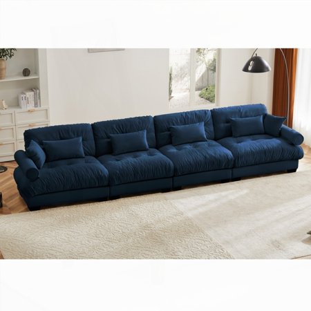 Modern Velvet Modular Sectional Sofa with Movable Ottoman, 220×80×75cm for Living Room