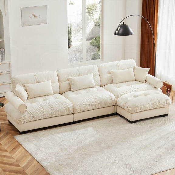 Super Comfort Velvet Sectional Sofa with Movable Ottoman