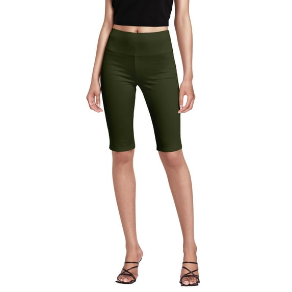 Hybrid & Company Womens Super Stretch Causal Pull On Millennium Twill Bermuda Shorts KB44972 Olive XL
