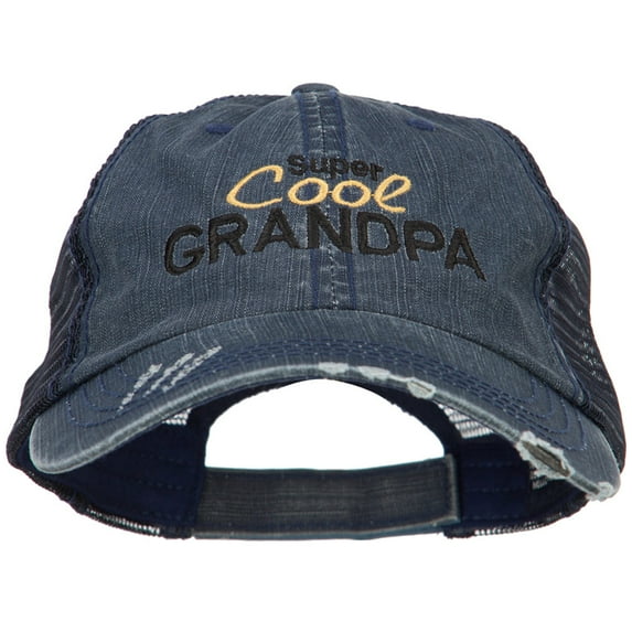 Super Cool Grandpa Embroidered Low Profile Cotton Mesh Cap - Navy OSFM