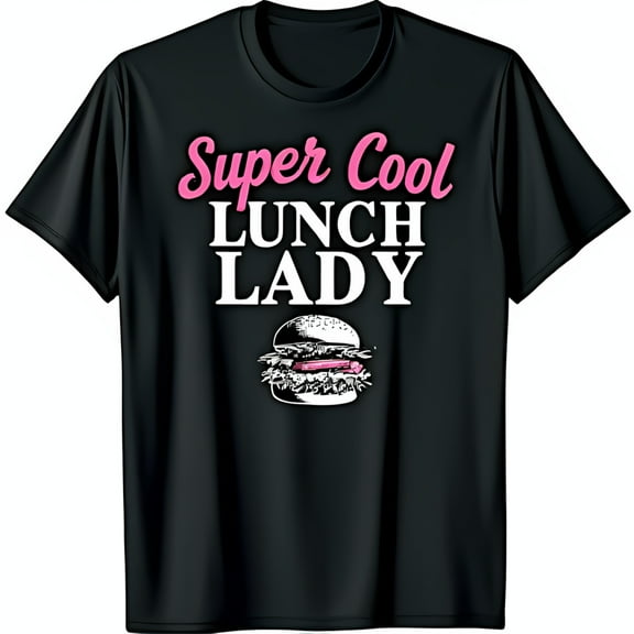 Super Cool Lunch Lady Black T-Shirt with Hamburger Design Fun Graphic Tee