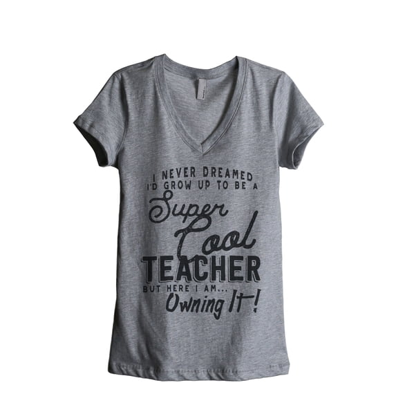 Super Cool Teacher Women's Fashion Relaxed V-Neck T-Shirt Tee Heather Grey Small