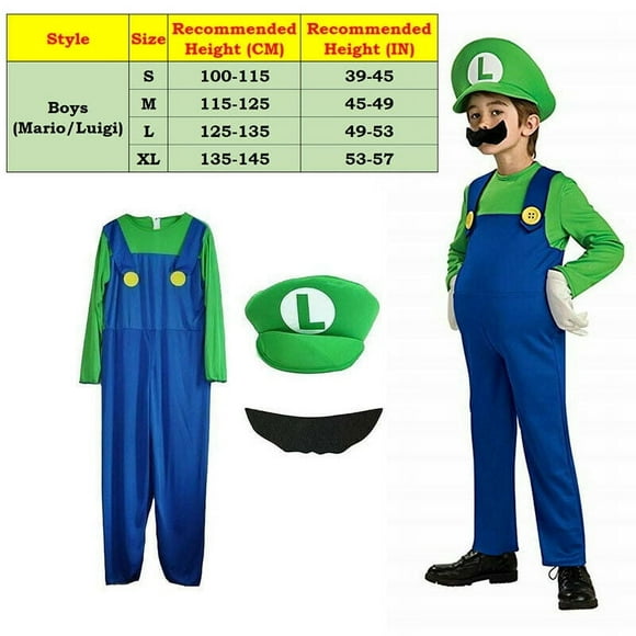 Super Costume Cosplay Fancy Dress Outdit Costume Brothers with Mustache Hat for Festival Birthday Gifts Unisex Mens Women Adult Kids Teens