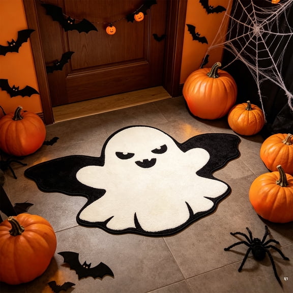Super Cozy Fluffy Halloween Horror Entry Rug, Wearproof Plush Decor Doormat, Spooky Floor Mat for Front Door Porch Indoor Space Holiday Party Event Styling Supply