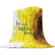 Super Cozy Plush Bed Blankets 50"x60" Kids Sunflower TV Blanket, Floral Quote Live Simply Laugh Often Love Deeply Lightweight Fleece Flannel Blankets for Living Room Bedroom Sofa Couch Travel Camping