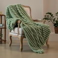thumbnail image 1 of Super Cozy Soft Fluffy Ribbed Faux Fur Throw Blanket, 50" W x 60" L, White & Navy - Warm Fuzzy Throw Blankets for Couch and Sofa C246, 1 of 6