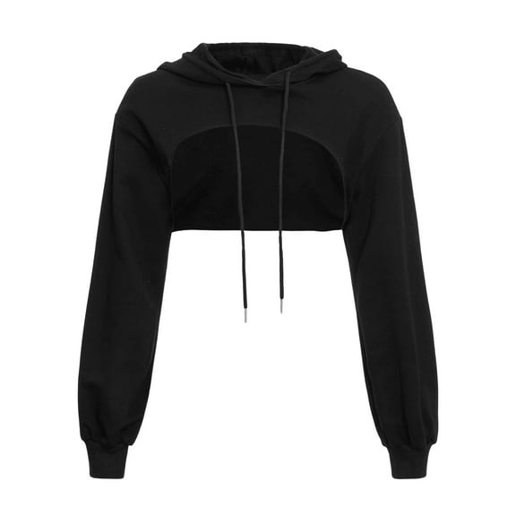 Super Cropped Hoodie, Yigetop Women's Cut Out Super Cropped Hoodie Long Sleeve Drawstring Hoodie Hooded Sweatshirt Pullover Active Top Crop Top Hoodies for Women Black L