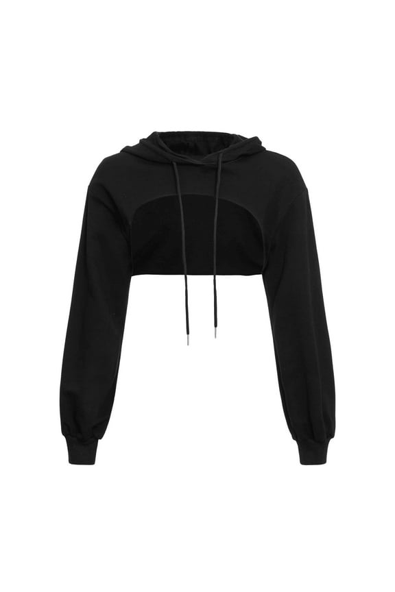 Super Cropped Hoodie, Yigetop Women's Cut Out Super Cropped Hoodie Long Sleeve Drawstring Hoodie Hooded Sweatshirt Pullover Active Top Crop Top Hoodies for Women Black M