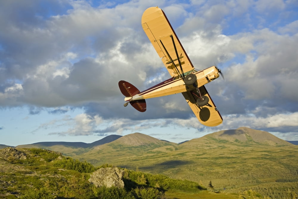Super Cub Takes Off At Marabou Landing On The Upper Mulchatna River Alaska Canvas Art - Clark Mishler Design Pics (34 x 22)