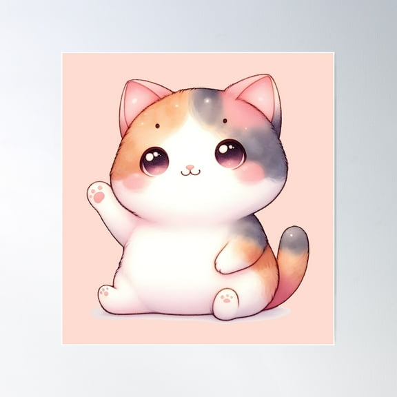 Super Cute And Adorable Kawaii Calico Kitty Poster Wall Art, Modern Wall Decor For Living Room Bedroom, 8x12 UNFRAMED