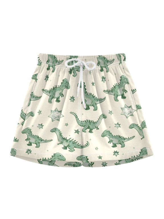 Super Cute Artistic Hand Drawn Pencil Style for Kids with Cute Dinosaur in Green Co Swim Trunks Quick Drying Swim Trunks Summer Swim Shorts Swimwear