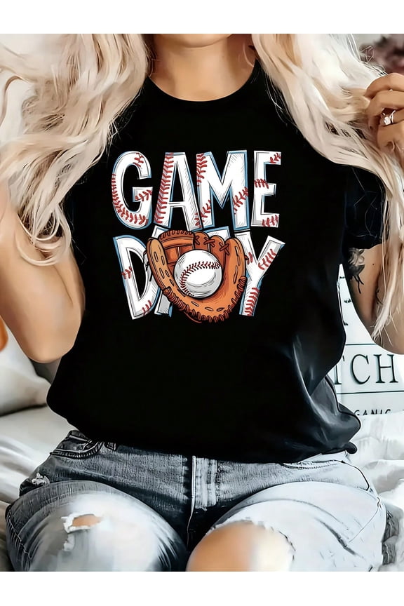 Super Cute Baseball GAME DAY Women's Plus Size T-Shirt 100% Polyester Shirt Casual 220g Funny Oversized Graphic Short Sleeve 1 Pcs Tee Novelty Crew Neck Top