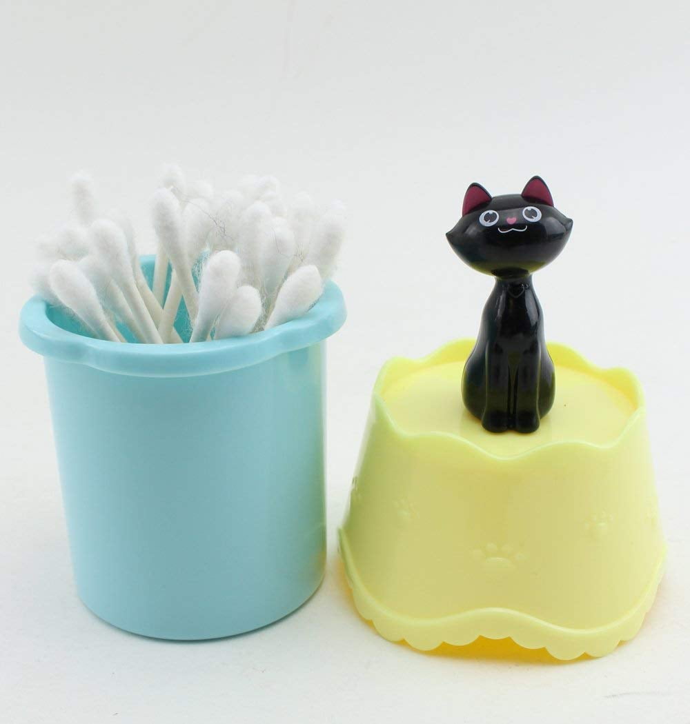 SMILING JUJU Super Cute Cat Design Jewelry Stand Display Earrings Hangers Storage Rack Yellow Lid Q-tip Holder