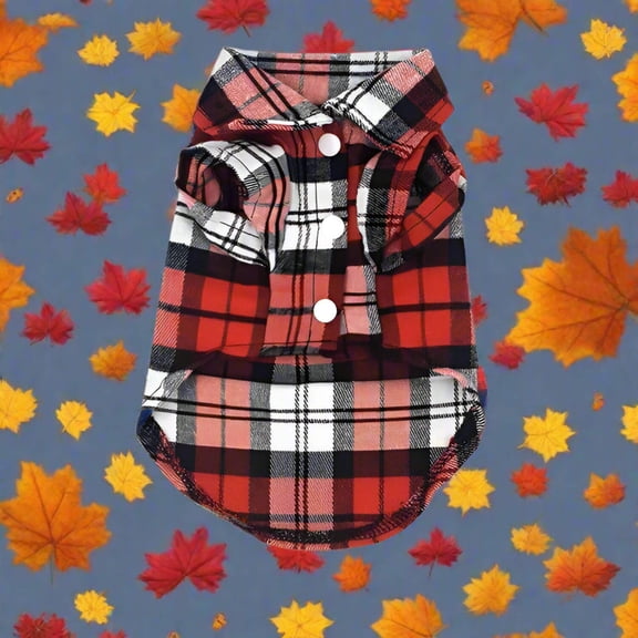 Super Cute Fall Flannel Seasonal Autumn Clothes Apparel Cotton Sleevless Button Plaid Dog Shirts
