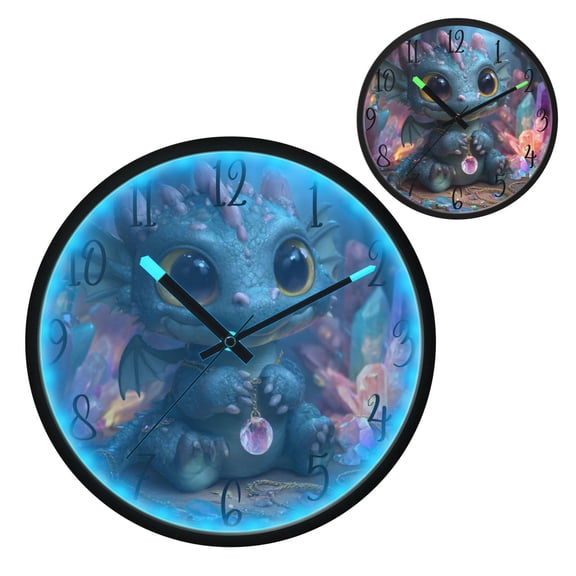 Super Cute Dragon Luminous Wall Clock with Sound-Activated LED 12-Inch Silent Acrylic Timepiece for Bedroom Livingroom or Office