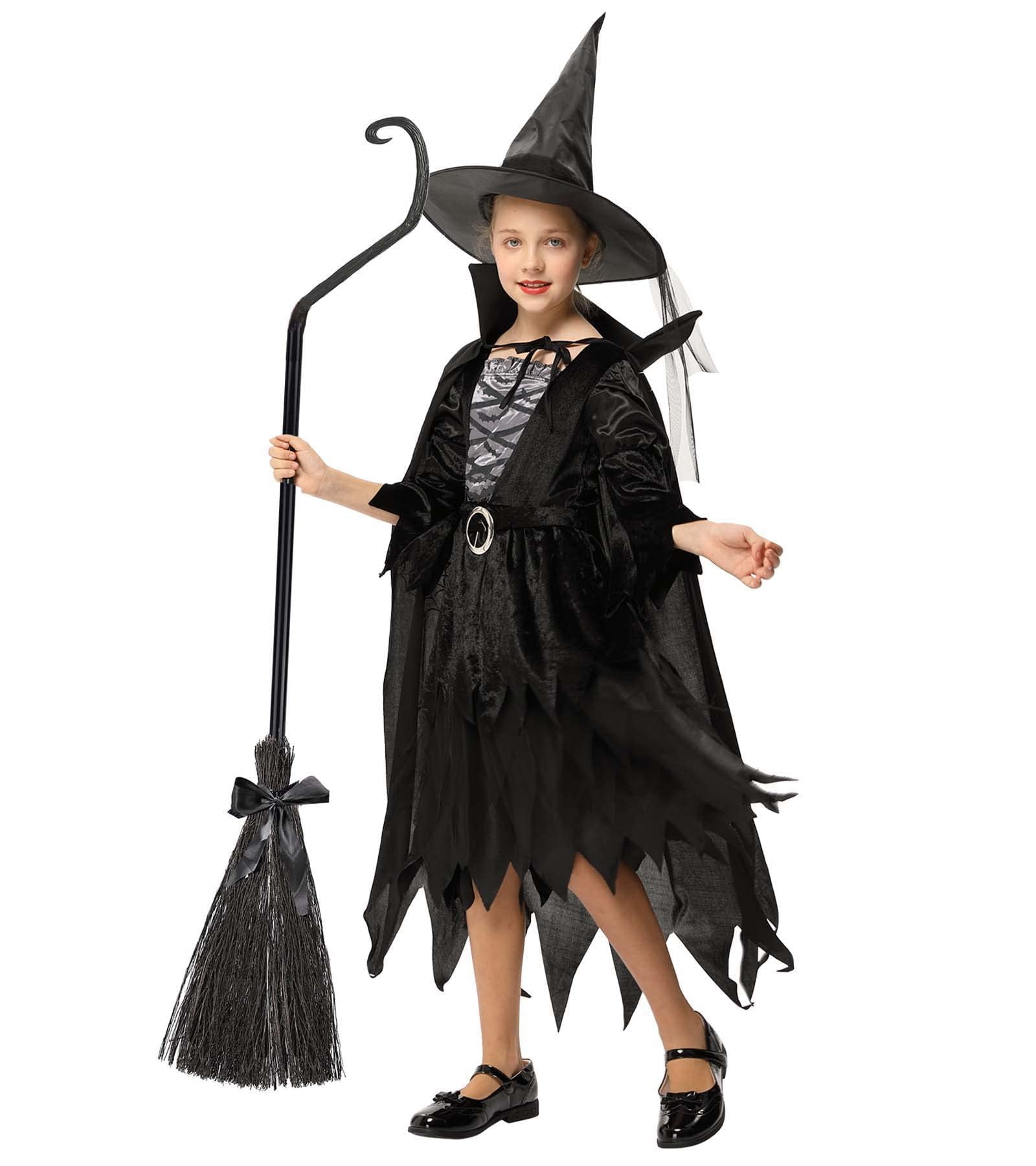 Super Cute Girl’s Witch Costume Set Halloween Black Witch Dress for