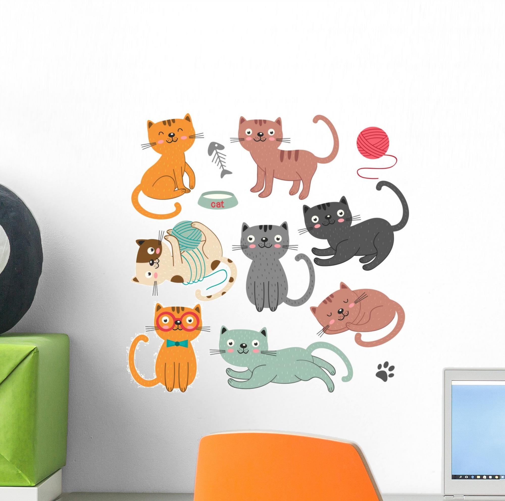 Comfortable Cat Sticker Super Cute Pet Cats Wall Decal Sticker Set Wallmonkeys Individual Peel ...