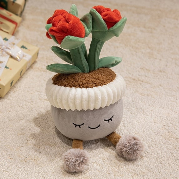 Super Cute Rose Succulent Plush Toy Potted Plants Plush Doll Smiling Face Creative Stuffed Soft Potted Plants Plush Toy Room Decoration for Your Family Birthday Gifts