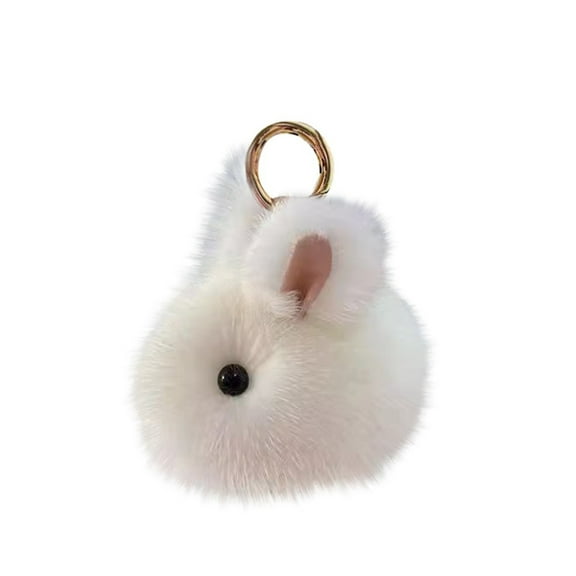 Super Cute Round Body Little Rabbit keychain Ornaments Plush Bunny Fluffy Key Chain Ring Holder Bag Charm Purse Ball Pendant (White)