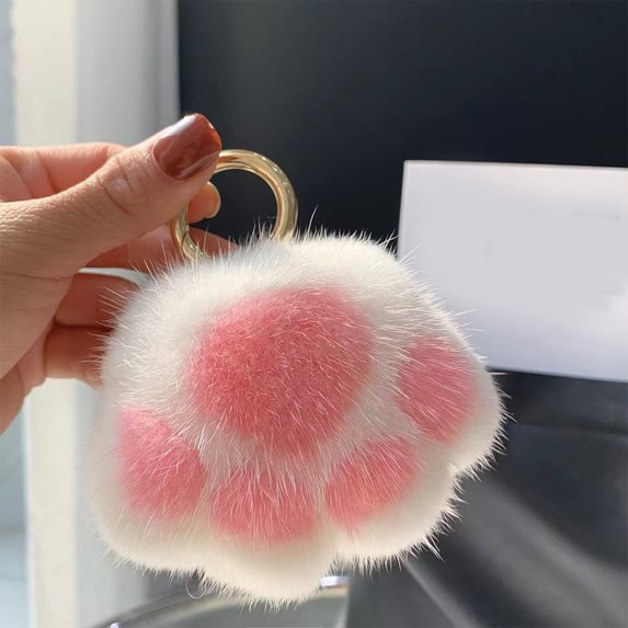 Super Cute Soft Plush Cat Paw Keychain Fluffy Warm Comfortable Pink Kitty Hand Key Chain Ring Holder Bag Purse Pendant