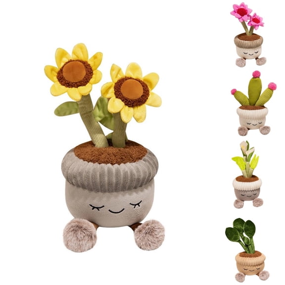 Super Cute Sunflower Succulent Plush Toy Potted Plants Plush Doll Smiling Face Creative Stuffed Soft Potted Plants Plush Toy Room Decoration for Your Family Birthday Gifts