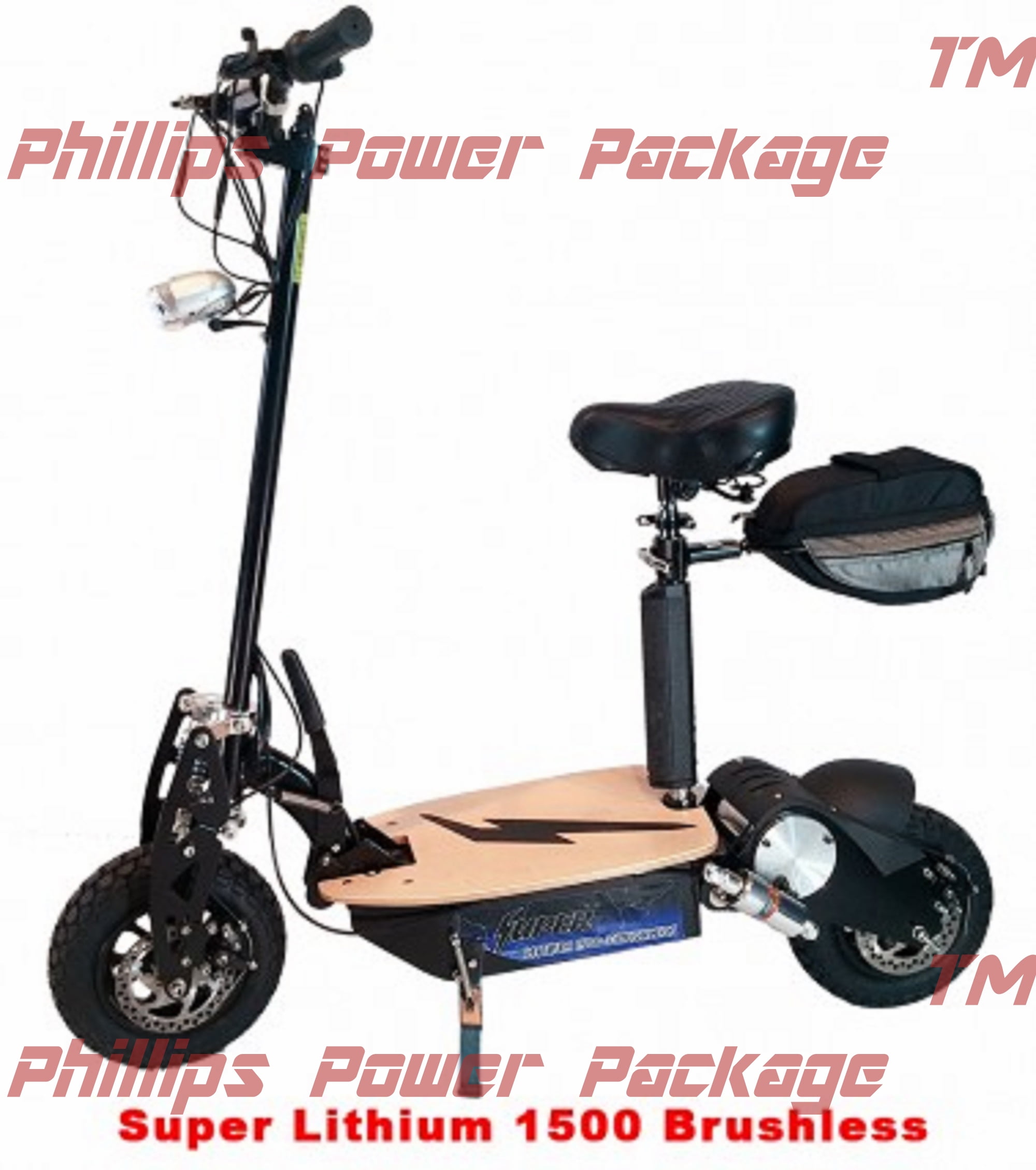Super Cycles - Super Lithium 1500 Brushless Scooter - 2-Wheel - Black - PHILLIPS POWER PACKAGE TM - $500 VALUE