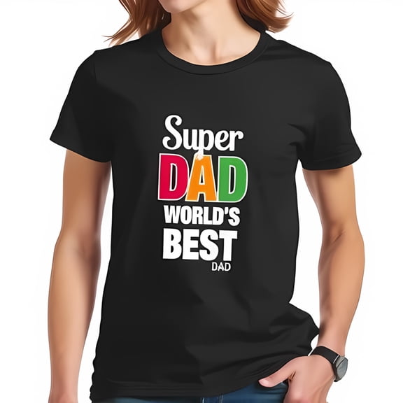 Super DAD World's Best DAD Graphic Cotton Short Sleeve T-Shirt - Colorful Playful Design for Father's Day Gift