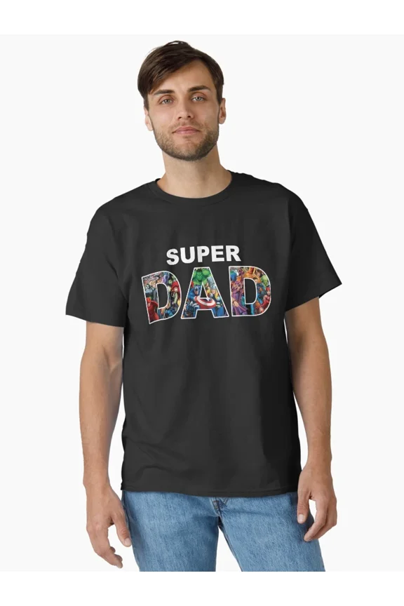 Super Dad Comic Hero Style T-Shirt Funny Father's Day Dad Graphic Tee Hero Collage Shirt Cool Gift for Dad From Son Daughter Family