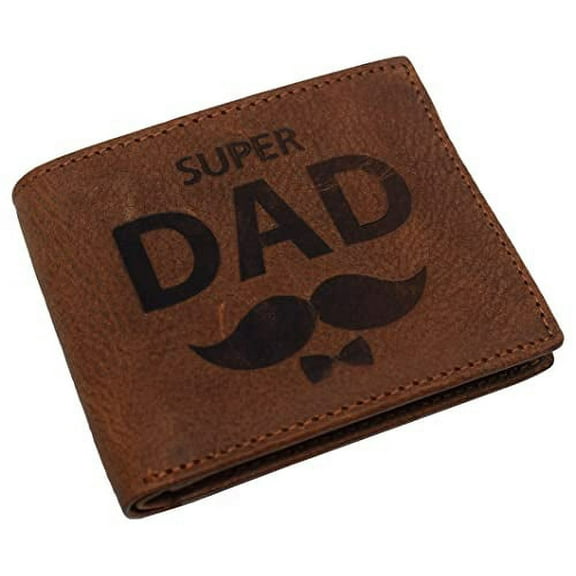 Super Dad Engraved Men's Real Leather RFID Blocking Bifold Classic Wallet
