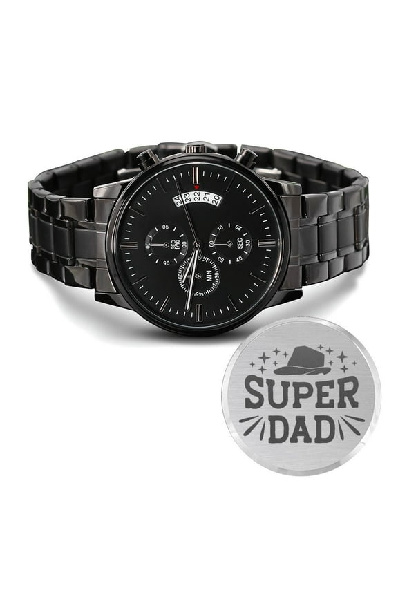 Super Dad Engraved Multifunction Analog Stainless Steel Chronograph Men's Watch W Copper Dial