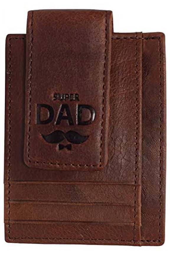 Super Dad Magnetic Money Clip Leather Front Pocket Wallet Strong Magnet