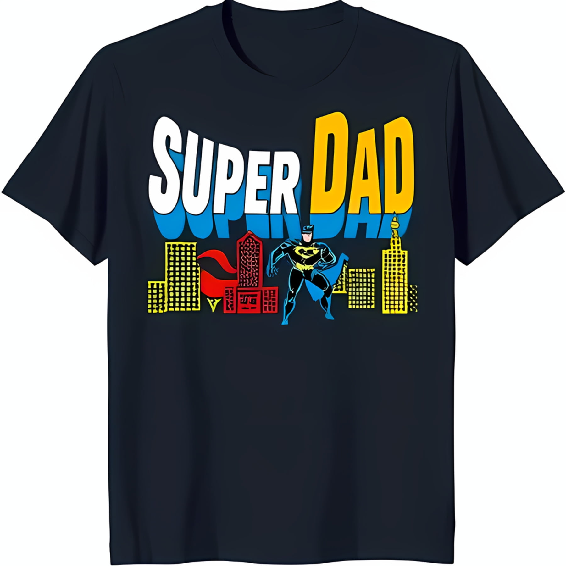 Super Dad T-Shirt Dark Blue Tee with Bold Comic Style Design & City