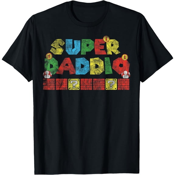 Super Daddio Retro Gamer T-Shirt - Block Style Design for Gaming Dads