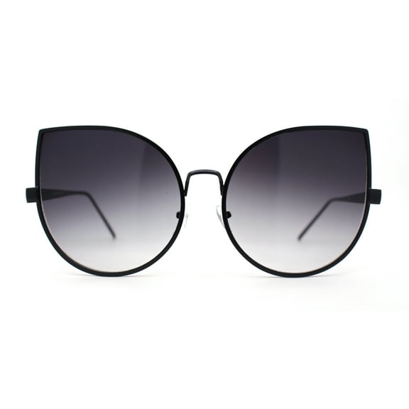 Super Dapper Round Cat Ear Tip Metal Rim Neat Sunglasses Black - Smoke
