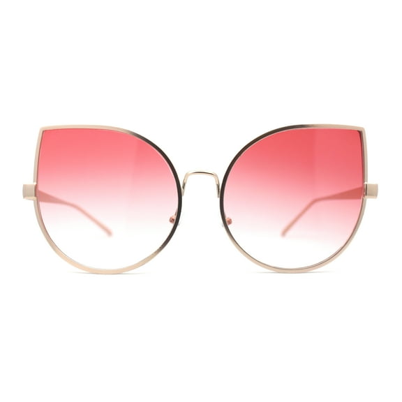 Super Dapper Round Cat Ear Tip Metal Rim Neat Sunglasses Gold - Red