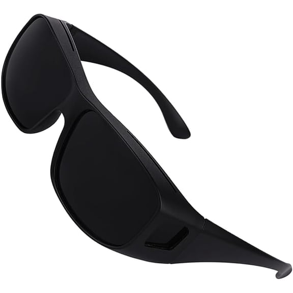 Super Dark Black Lens Fit Over Wraparound XL Big Sunglasses Migraine Sensitive Eyes Sunglass-Extra Large 150 mm