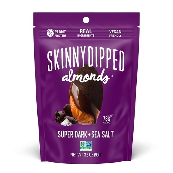 Super Dark Chocolate + Sea Salt Almonds, Vegan, Healthy Snack, Plant Protein, Gluten Free, 3.5 Oz Resealable Bags, Pack Of 1