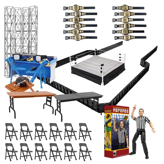 Super Deluxe Wrestling Action Figure Ring & Accessory Set For WWE & AEW Wrestling Figures