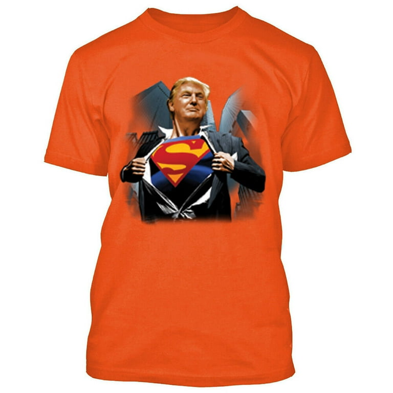 Super Donald Trump Man Print Tshirt Make America Great Mens Tee Color Orange Medium