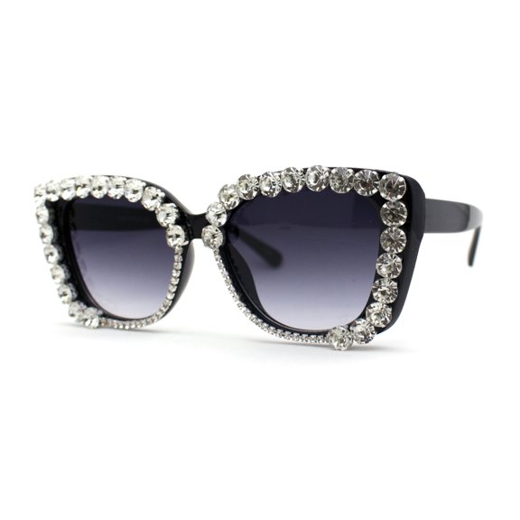 Super Dripping Huge Rhinestone Full Bling Cat Eye Sunglasses Black Smoke