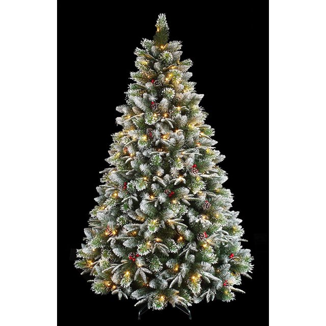 Super Dual Flocked Pine Christmas Tree PreLit With Color Changing LED