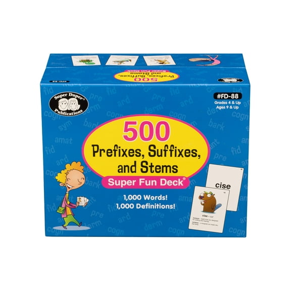 Super Duper Publications Flash Cards, 500 Prefixes Suffixes and Stems, Box (FD88B)